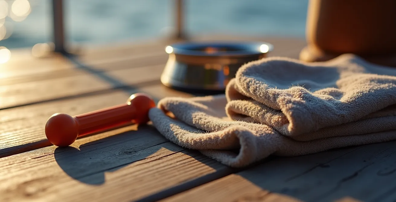 Essential comfort items laid out for dog kennel preparation