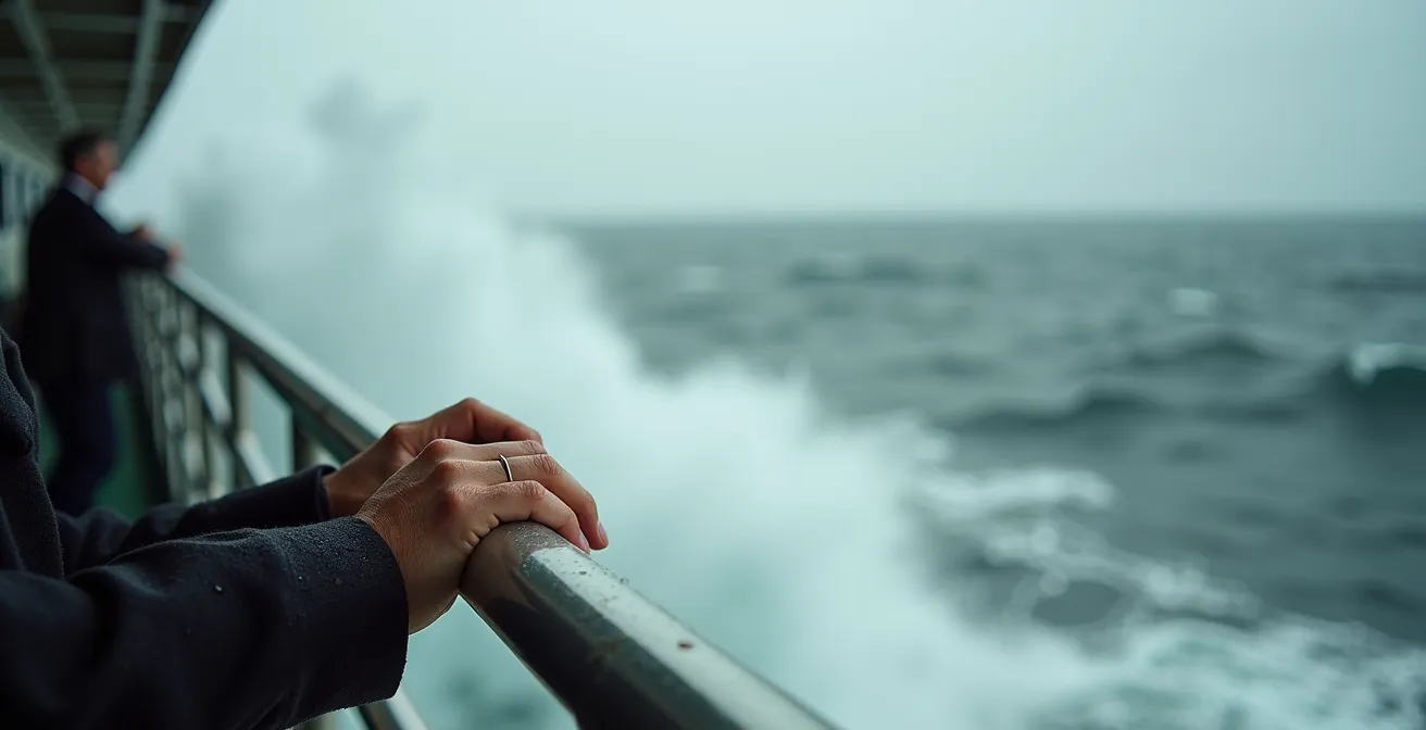 View from ferry deck showing rough seas with large swells in Bass Strait